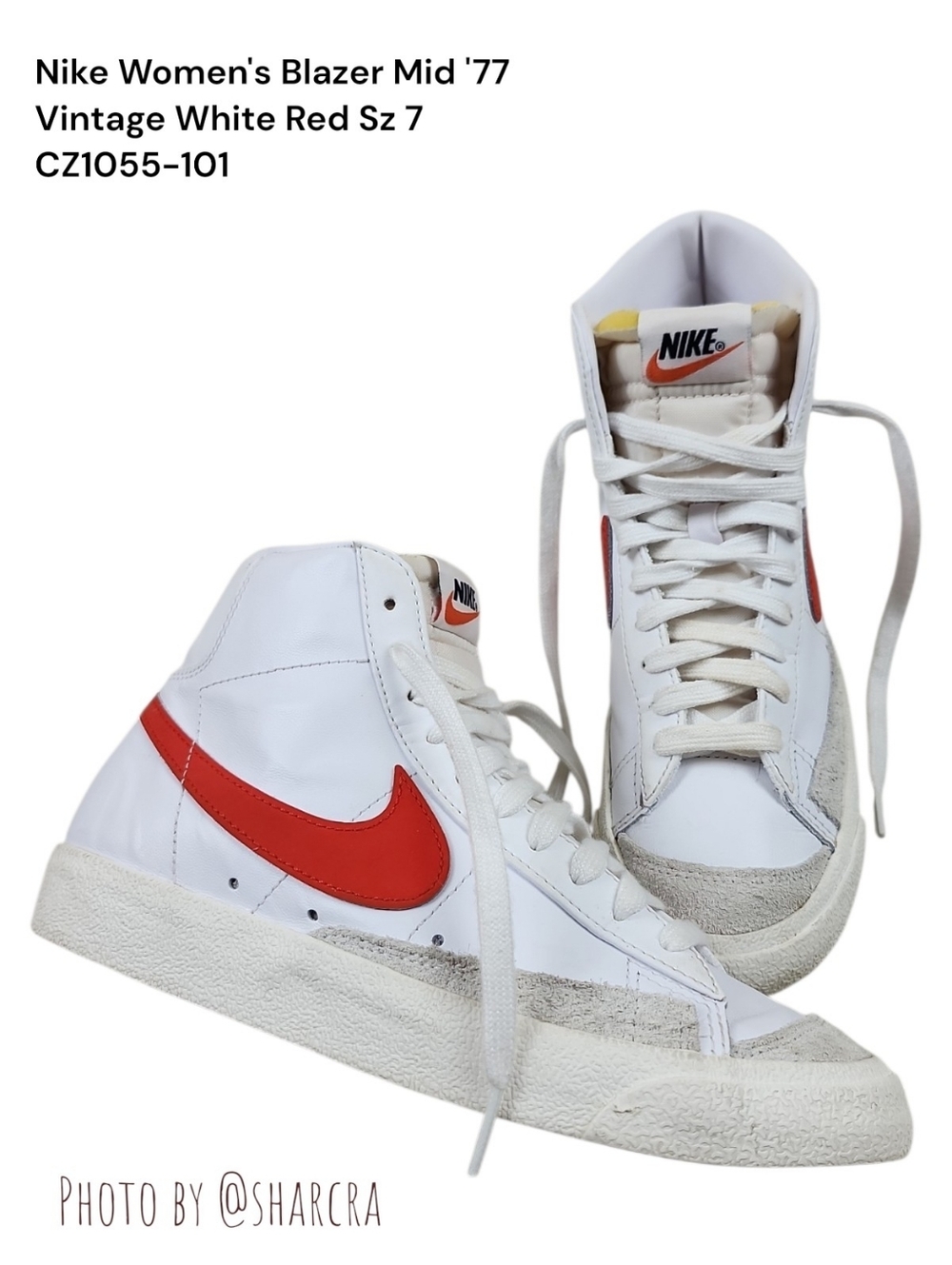 Nike Women's Blazer Mid '77 Vintage White Red CZ1055-101 High Top Sneakers Sz 7